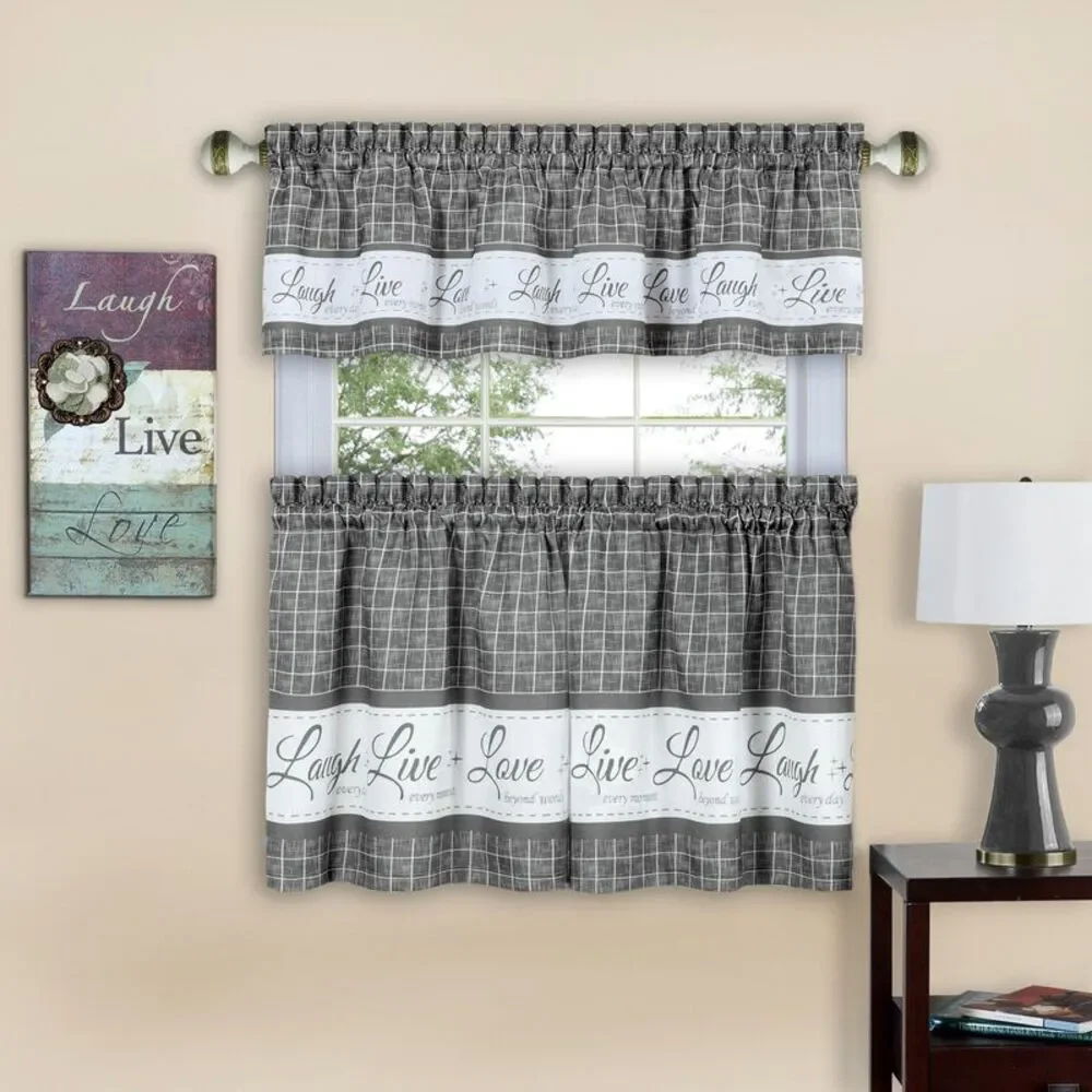 PowerSellerUSA Live, Laugh, Love 3-Piece Kitchen Curtains and Valance Set,